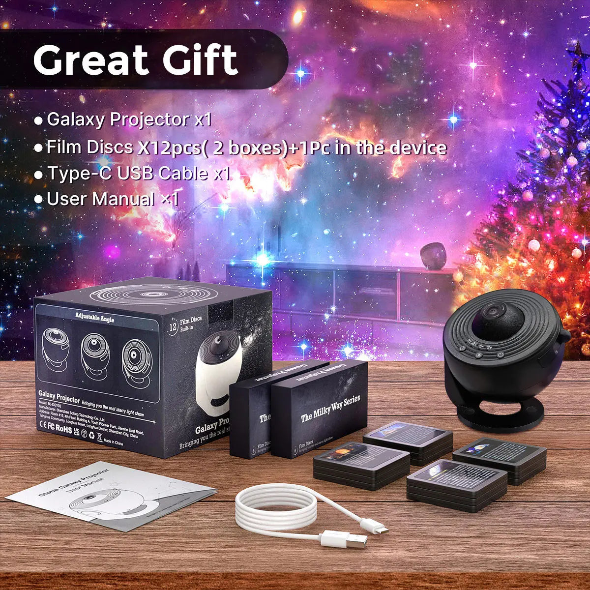 GalaxyMaster™ – Proiettore Stellato 360° con 13 Effetti Galassia