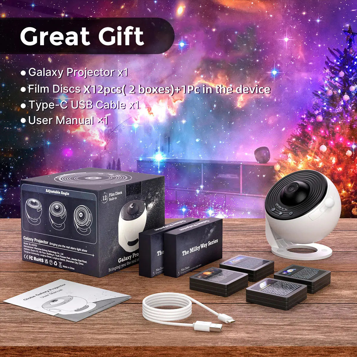 GalaxyMaster™ – Proiettore Stellato 360° con 13 Effetti Galassia