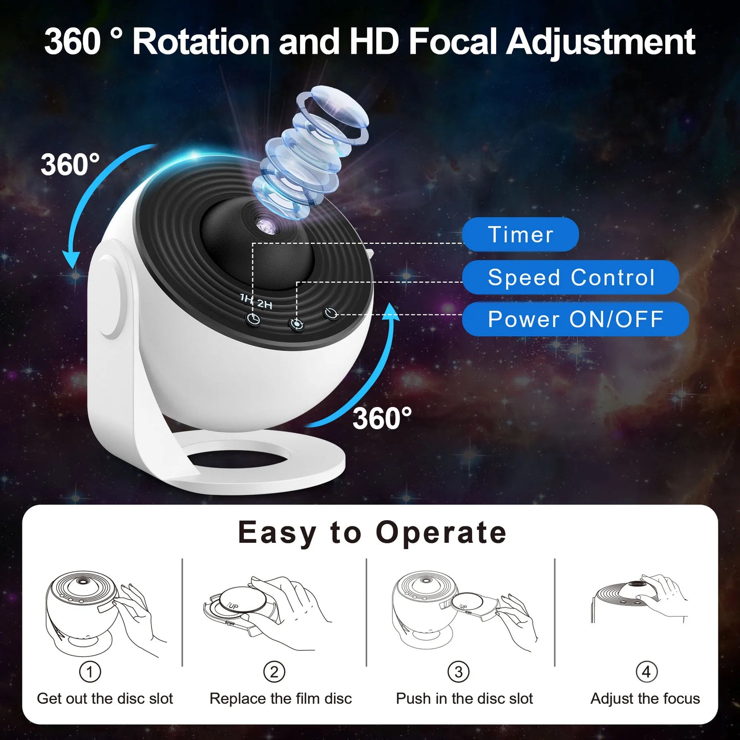 GalaxyMaster™ – Proiettore Stellato 360° con 13 Effetti Galassia